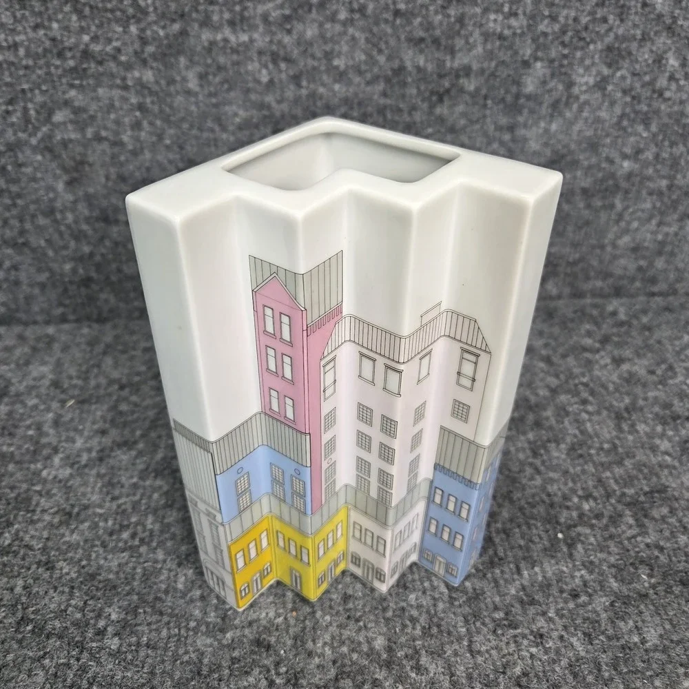 Vintage‎ 1980's Thomas Germany Geometric Skyline Houses Ceramic Rosenthal Vase